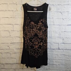 Harley Davidson Women Tank Top Medium Black Orange Sleeveless Willie G Skull